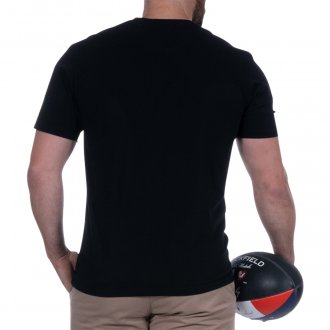 T-shirt col rond Ruckfield en coton biologique noir avec manches courtes avec écusson