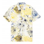 Chemise coupe droite manches courtes Garcia blanche à motifs fleurs jaunes et bleues