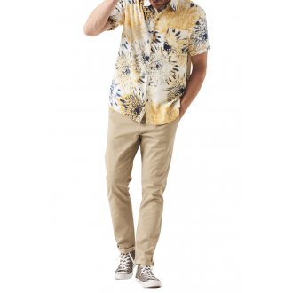 Chemise coupe droite manches courtes Garcia blanche à motifs fleurs jaunes et bleues