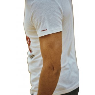 T-shirt col rond Freeman en coton blanc effet chiné floqué à la poitrine