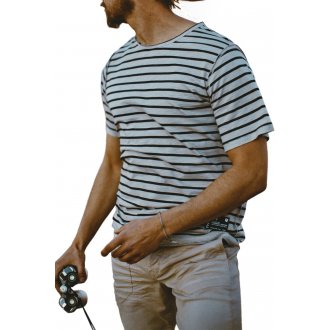 T-shirt col rond Freeman en coton blanc à rayures bleu marine