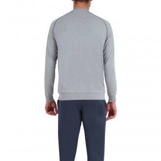 Pyjama long Athena en coton stretch : sweat gris chiné manches longues et col rond et pantalon gris anthracite