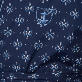 Peignoir col V style kimono Mariner en coton bleu marine à motifs all-over