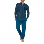 Pyjama long Mariner en coton biologique : tee-shirt manches longues bleu marine à rayures et pantalon bleu canard