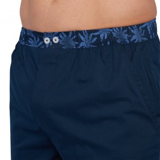 Pyjama court Mariner en coton : chemise manches courtes bleu marine à motifs fleurs et short bleu nuit