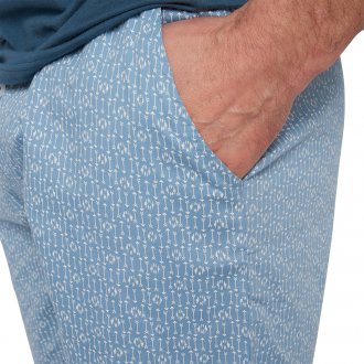 Pyjama court Mariner en coton : tee-shirt col V manches courtes bleu denim floqué et short à motifs