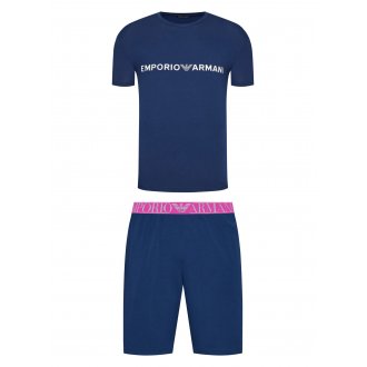 Pyjama court Emporio Armani en coton : tee-shirt col rond et short bleu marine