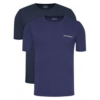 Lot de 2 t-shirts col rond Emporio Armani en coton bleu marine et bleu nuit