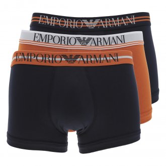 Lot de 3 Boxers Emporio Armani en coton bleu marine et orange