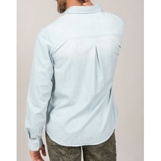 Chemise droite col italien Deeluxe en coton à rayures blanches et bleu ciel