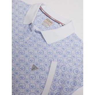 Polo Guess en maille piquée bleu avec manches courtes et col boutonné