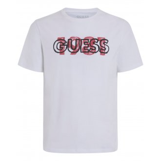 T-shirt col rond Guess en coton blanc avec manches courtes