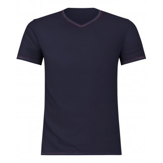 Tee-shirt col V made in France Eminence en coton stretch bleu marine
