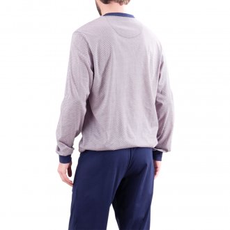 Ensemble de pyjama long en coton coupe droite et col rond avec poche sur la poitrine
