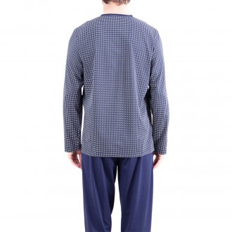 Ensemble de pyjama long bleu marine en coton fantaisie col v et manches longues