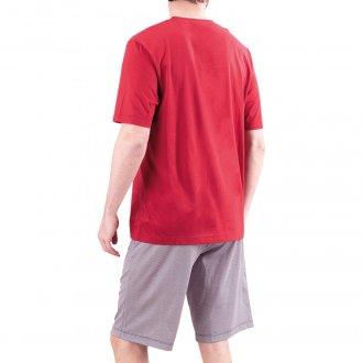 Ensemble de pyjama court rouge en coton coupe droite col v avec poche sur la poitrine