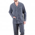 Pyjama long anthracite en coton col v à revers et imprimé graphique all-over