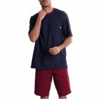 Ensemble de pyjama bleu marine en coton col rond à manches courtes avec poche sur la poitrine made in France