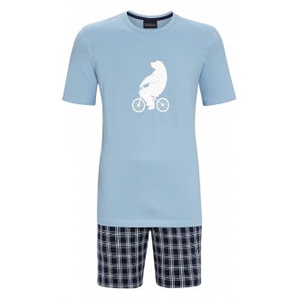 Pyjama court Ringella en coton bleu avec manches courtes et col rond