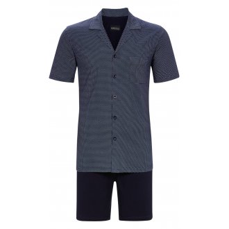 Pyjama court Ringella en coton bleu marine avec manches courtes et col cranté