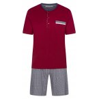 Pyjama court Christian Cane Nael en coton rouge : tee-shirt rouge à col rond et manches courtes et short imprimé