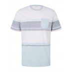 T-shirt col rond Tom Tailor à rayures vert d'eau, blanches et gris chiné