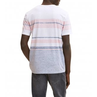 T-shirt col rond Tom Tailor à rayures rose, blanches et gris chiné