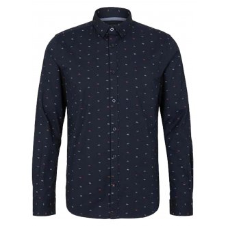 Chemise en coton Tom Tailor ajustée avec manches longues et col français bleu marine