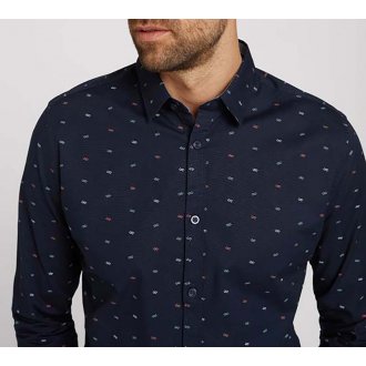 Chemise en coton Tom Tailor ajustée avec manches longues et col français bleu marine