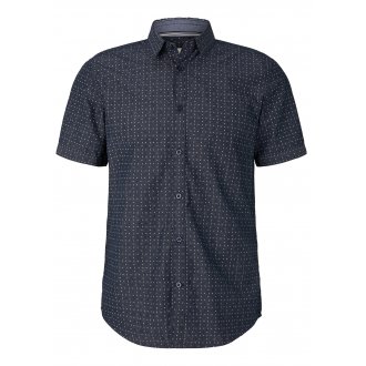 Chemise Tom Tailor en coton regular bleu marine avec manches courtes et col français