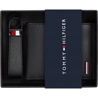 Coffret porte-clé et portefeuille italien Tommy Hilfiger en cuir noir effet grainé