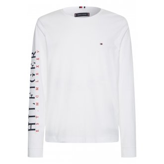 T-shirt col rond manches longues Tommy Hilfiger en coton blanc floqué