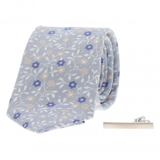 Cravate Jack & Jones Premium bleu ciel à fleurs bleues et beiges