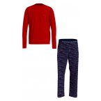 Pyjama long Tommy Hilfiger en coton : tee-shirt manches longues à col rond rouge et pantalon bleu marine