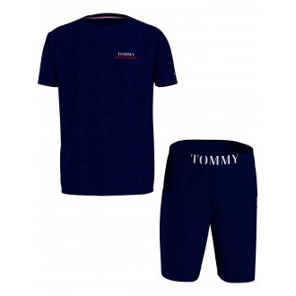 Pyjama court Tommy Hilfiger en coton : tee-shirt à col rond bleu marine et short bleu marine