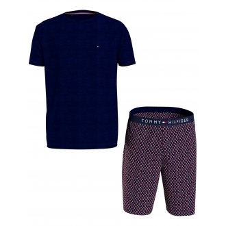 Pyjama court Tommy Hilfiger en coton : tee-shirt col rond bleu marine et short bleu marine