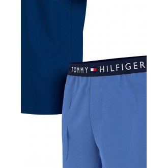 Pyjama court Tommy Hilfiger en coton : tee-shirt col rond bleu marine et short bleu