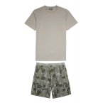 Pyjama court Diesel en coton kaki : tee-shirt manches courtes col rond kaki et short à motifs fleurs et feuilles all-over