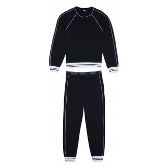 Pyjama long Diesel en coton noir : sweat manches longues col rond et pantalon
