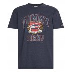 T-shirt col rond Tommy Hilfiger en coton mélangé bleu marine chiné floqué