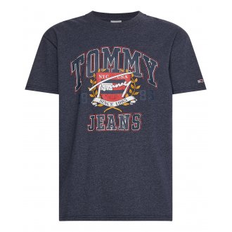 T-shirt col rond Tommy Hilfiger en coton mélangé bleu marine chiné floqué