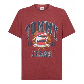 T-shirt col rond Tommy Hilfiger en coton mélangé bordeaux chiné floqué