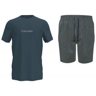 Pyjama court Calvin Klein : tee-shirt col rond bleu marine et short à rayures 