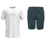 Pyjama court Calvin Klein : tee-shirt col rond blanc floqué et short bleu marine logotypé