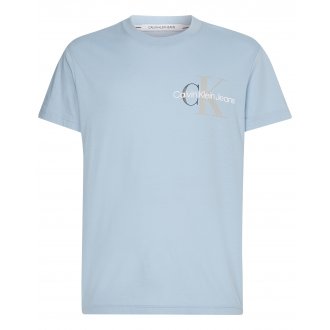 T-shirt col rond Calvin Klein en coton bleu ciel floqué