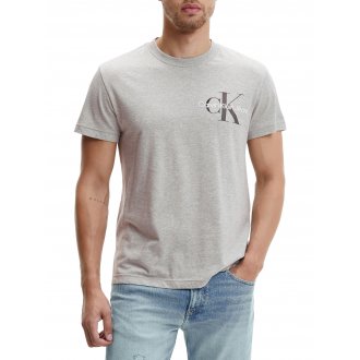 T-shirt col rond Calvin Klein en coton gris clair chiné floqué