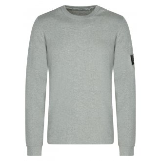 Pull col rond Calvin Klein en coton texturé gris clair chiné
