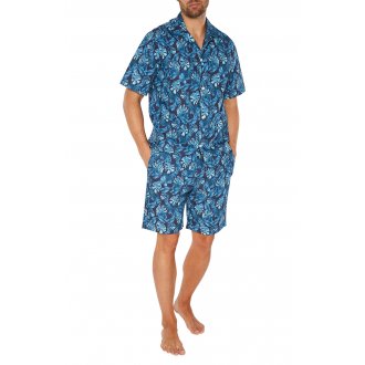 Pyjama court Arthur régular marine avec manches courtes et col chemise