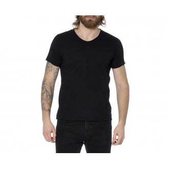 T-Shirt noir uni 100% coton coupe regular avec un col rond