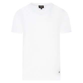 T-shirt manches courtes et col V Delahaye en coton blanc